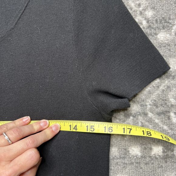 Talbots Black Midi Sweater Dress Medium Scalloped Cutwork Lace Short Sleeve - Picture 5 of 7